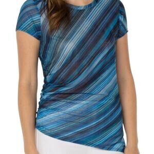 Liverpool Textured Short Sleeve Mesh Striped Crew Neck Blouse Women's Small